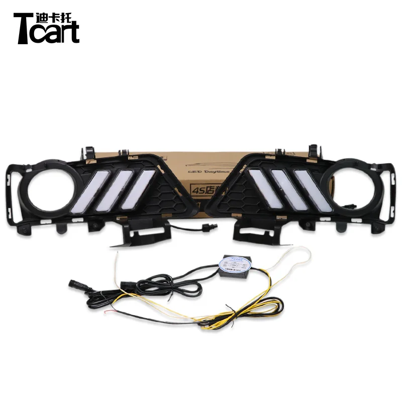 

Tcart LED DRL Daytime running lights Fog lamp driving lights with Yellow Turn Signal Lamp For BMW F30 3 Series 2018 2019