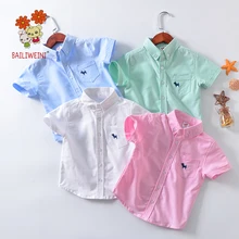 Bailiweini летний хлопковый детский лацкане коротким футболки с рукавами сплошной цвет мальчик рубашка с галстуком-бабочкой