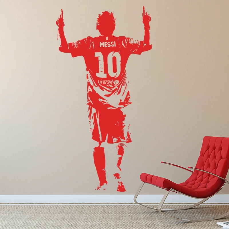 Ceny Nowy projekt Lionel Messi rysunek naklejki ścienne winylowe dekoracje dla domu diy gwiazda futbolu naklejki piłka nożna sportowiec dla dzieci pokój