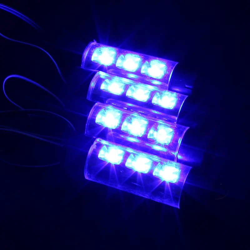  LEEPEE Blue 4 in 1 12V 4 x 3 LED car Interior light Decorative Atmosphere Light Lamp - 32531652135