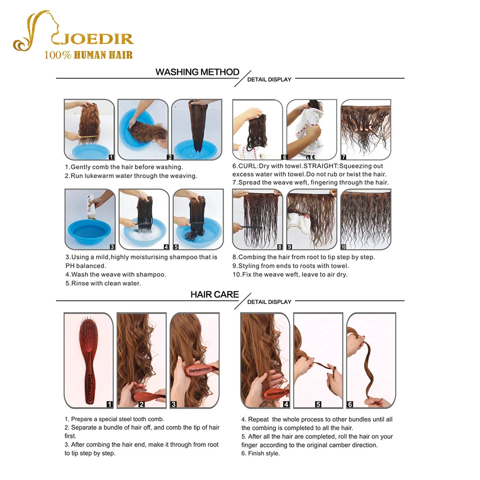 Joedir Brazilian Human Hair Extension 4 Bundles Human Hair Bundles With 13X4 Lace Closure Human Hair Bundles Natural Color