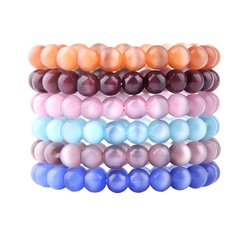 

Trendy Multi Color Cat Eye Beads Bracelet Round Natural Stone Beads Bracelets for Women Men tiger Eye Bracelets For Couples