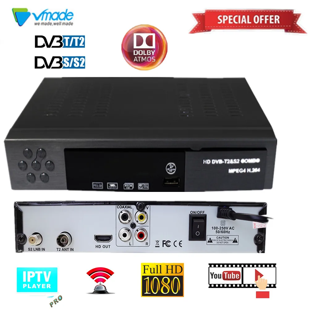 

Free Shipping DVB T2+DVB S2 Set top box DVB Digital Satellite TV Receiver DVB T2 S2 COMBO Reveiver Support WIFI CCCAM YouTube