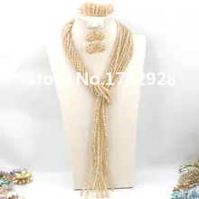 Новинка! Шампанское кристалл Бусины Цепочки и ожерелья нигерийской свадьбы Африканский Бусины комплект ювелирных изделий, Для женщин Ожерелья для мужчин браслет Серьги