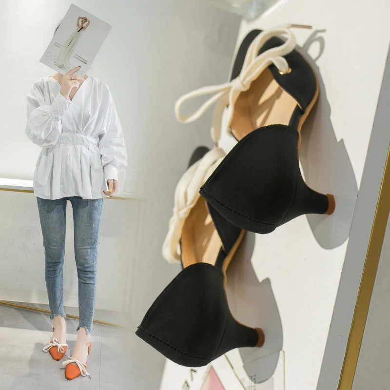 

2019 Summer New Fashion Women Slip-on Sandals Thin Heel Dress Shallow Shoes Cover Heel Summer Women's High Heel Sandals