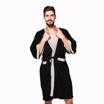 

Men Robe Summer Casual Nightgown New Arrival Cotton Sleepwear Male Kimono Bathrobe Gown Solid Color Nightwear Size S M L XL