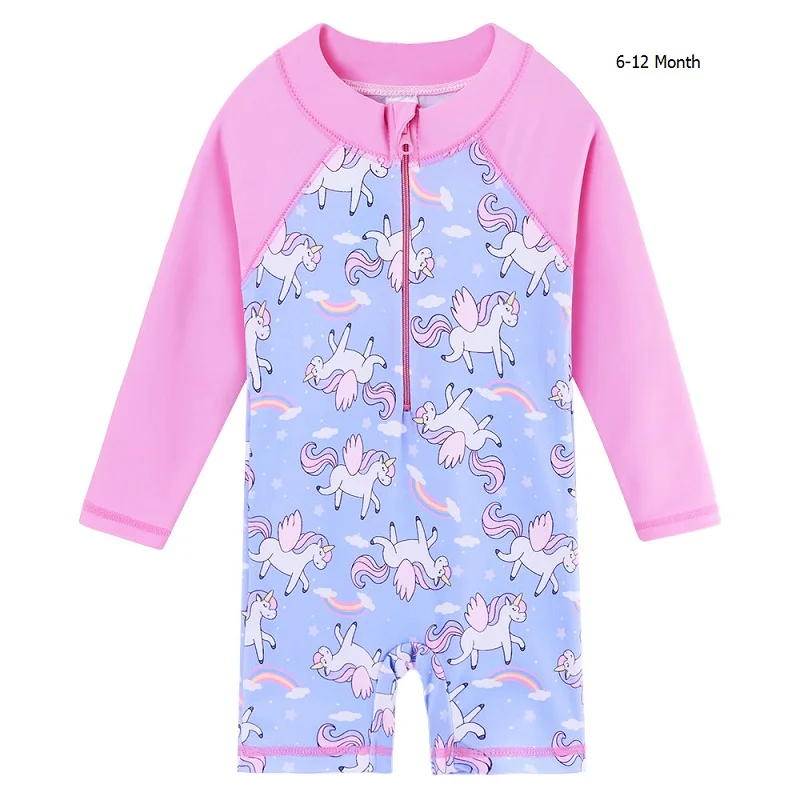 BAOHULU, розовый, цветочный принт, фламинго, одежда для купания для маленьких девочек, длинный рукав, детская одежда для купания для девочек и мальчиков, купальник для малышей - Цвет: 6-12 Month unicorn