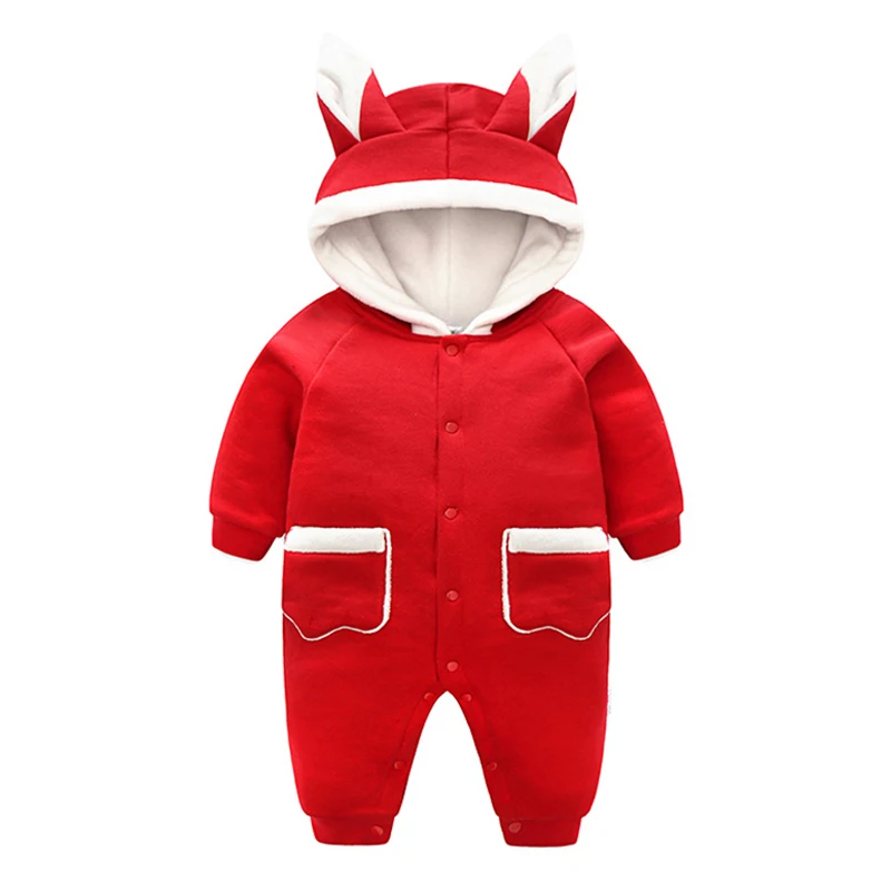 

Newborn Baby Rompers Cute Ears With Pocket Winter Warm Baby Boys Girls Clothing Long Sleeve Hooded Jumpsuit Kids Outwear