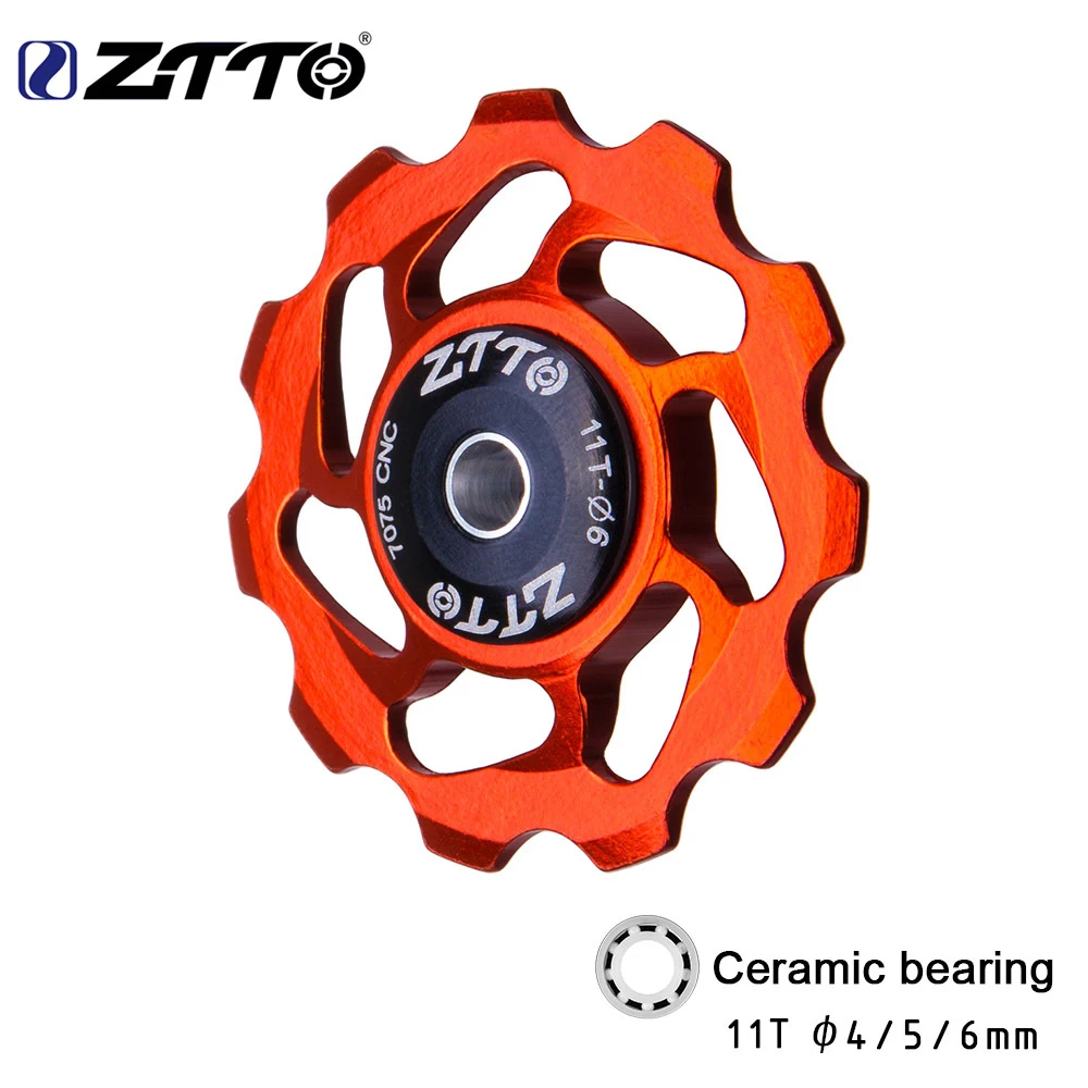 ZTTO 11 T MTB велосипед заднего колеса керамический подшипник шкив CNC дорожный велосипед направляющий ролик 4 мм 5 мм 6 мм - Цвет: Black