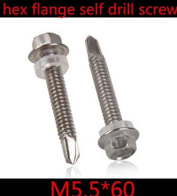 

20pcs/lot 410 stainless steel M5.5*60 hex washer self drilling padded hex self drilling screw dovetail screws
