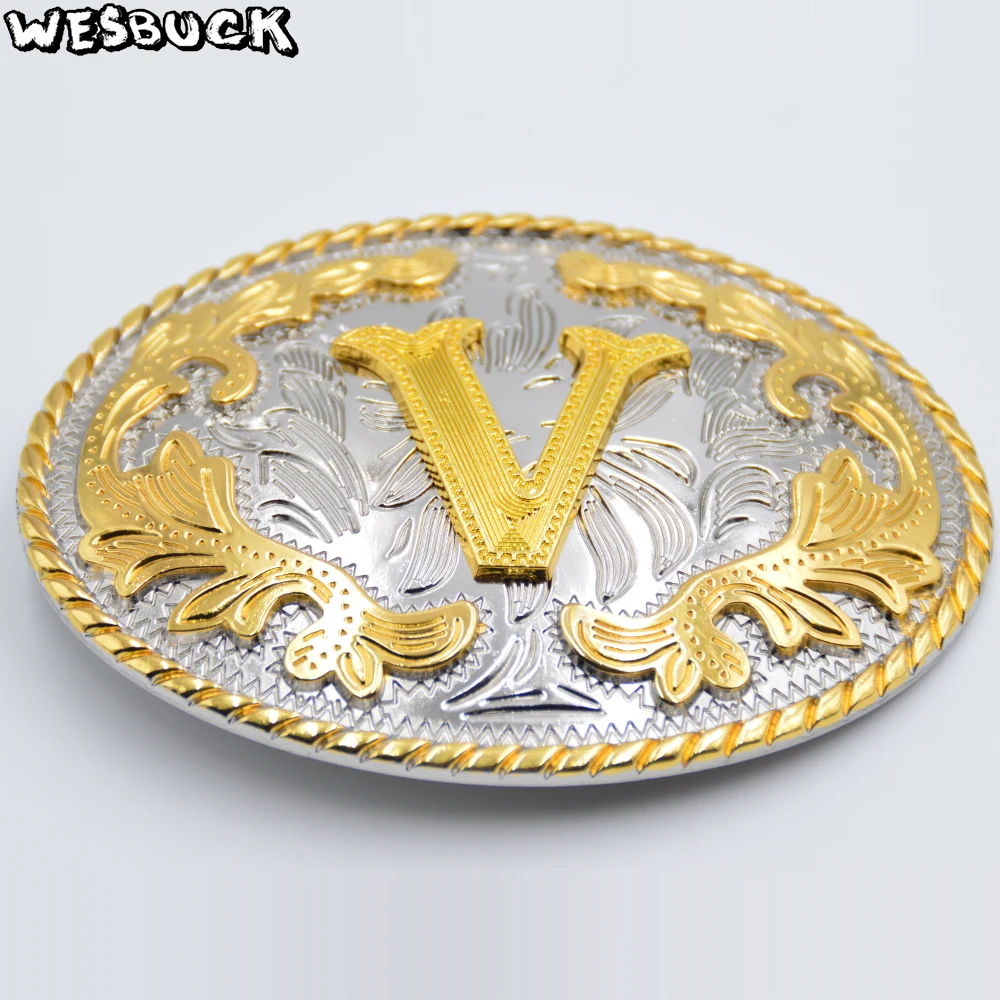 WesBuck Brand New High Quality Oval 3D Lace Gold V Initial Letter
