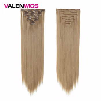 

Valenwigs Clip In Synthetic Hair Extensions 22 Inch Long Straight Style Pure Color 7 Pieces 16 Clips High Temperature Fiber Hair