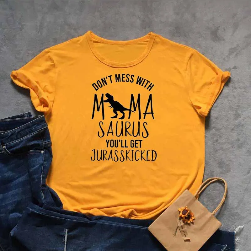 

Good Shipping Casual Mamasaurus Letters Tshirt Fashion Women Print Girls Tshirt Loose Summer Graphic Hipster Tees Top