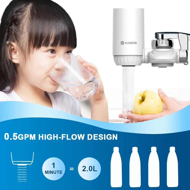 Kitchen Tap Faucet Water Filter Purifier – Activated Carbon Washable Ceramic Percolator – Reduce Chlorine, Odor, Contaminants