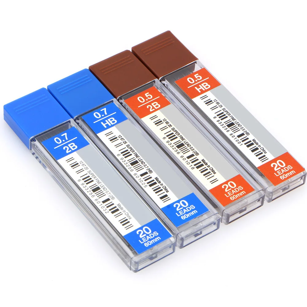 

20leads/tube 60mm long mechanical pencil lead 0.5mm 0.7mm HB 2B school product wholesale supplier free shipping