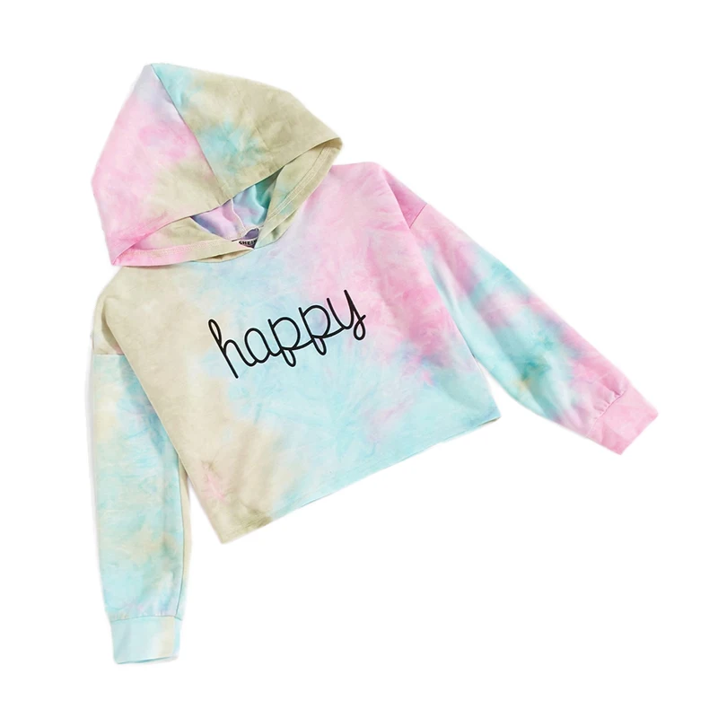 SHEIN/милые толстовки для девочек с надписью «Happy Print Tie Dye», топы для девочек, г. Весенние корейские модные толстовки с длинными рукавами для девочек