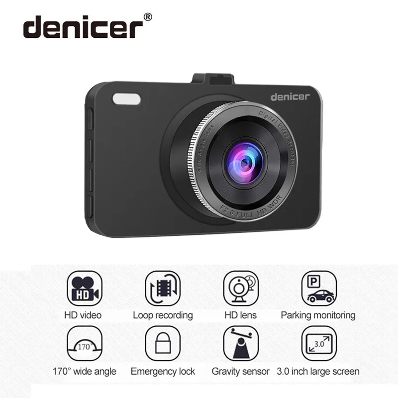 Denicer Dash Cam FULL HD 1080P регистратор, автомобильная камера 3," экран, Автомобильный видеорегистратор, камера с двумя объективами с заднего вида, автомобильный видеорегистратор