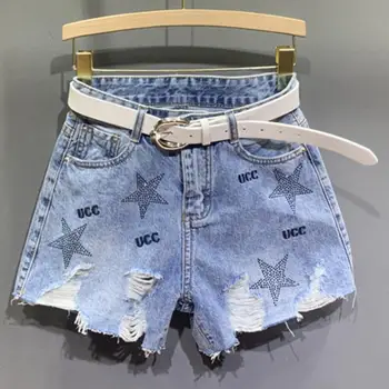 

Irregular sequins denim shorts women 2020 new summer spring women hole loose jeans short plus size
