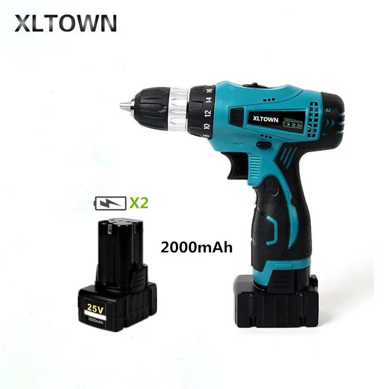 

XLTOWN 25V 2000mAh electric screwdriver Cordless multi-function hand electric drill home power tools with 2 battery