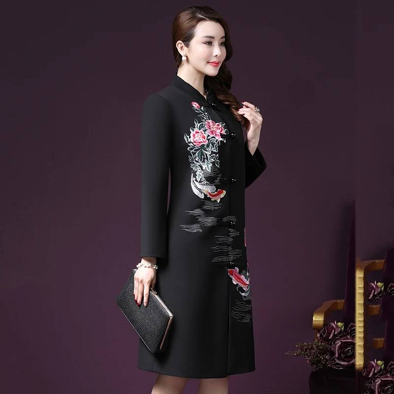 Vintage Embroidered Flowers Wool Coat Women 2018 Autumn winter New Elegant Single Breasted Plus Size 5XL lady Wool Coat LF765