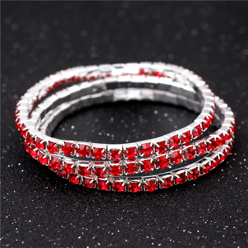 

3Pcs Single Rows Crystal Bridal Wedding Bracelet Siam Red Bracelet 925 Stering Silver Crystal Rhinestone Bracelet Free Shipping