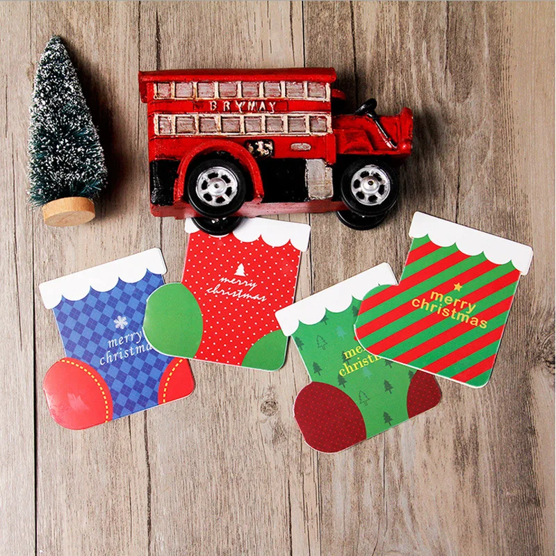 

4pcs/lot Christmas socks modeling DIY message card Festival birthday greeting card kawaii christmas card envelop gift