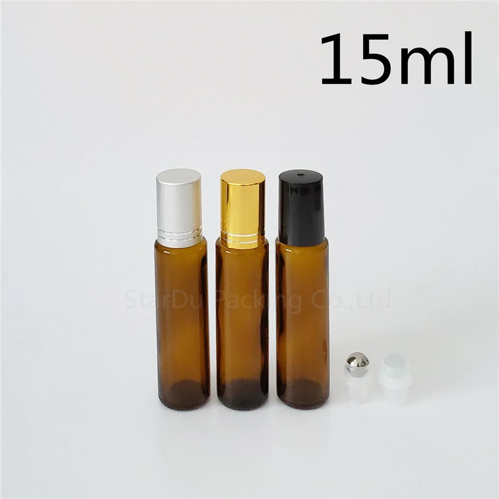 

12pcs/lot 15ml amber roll on bottles for essential oils, 15CC amber essential oil rollon bottle, small glass roller container