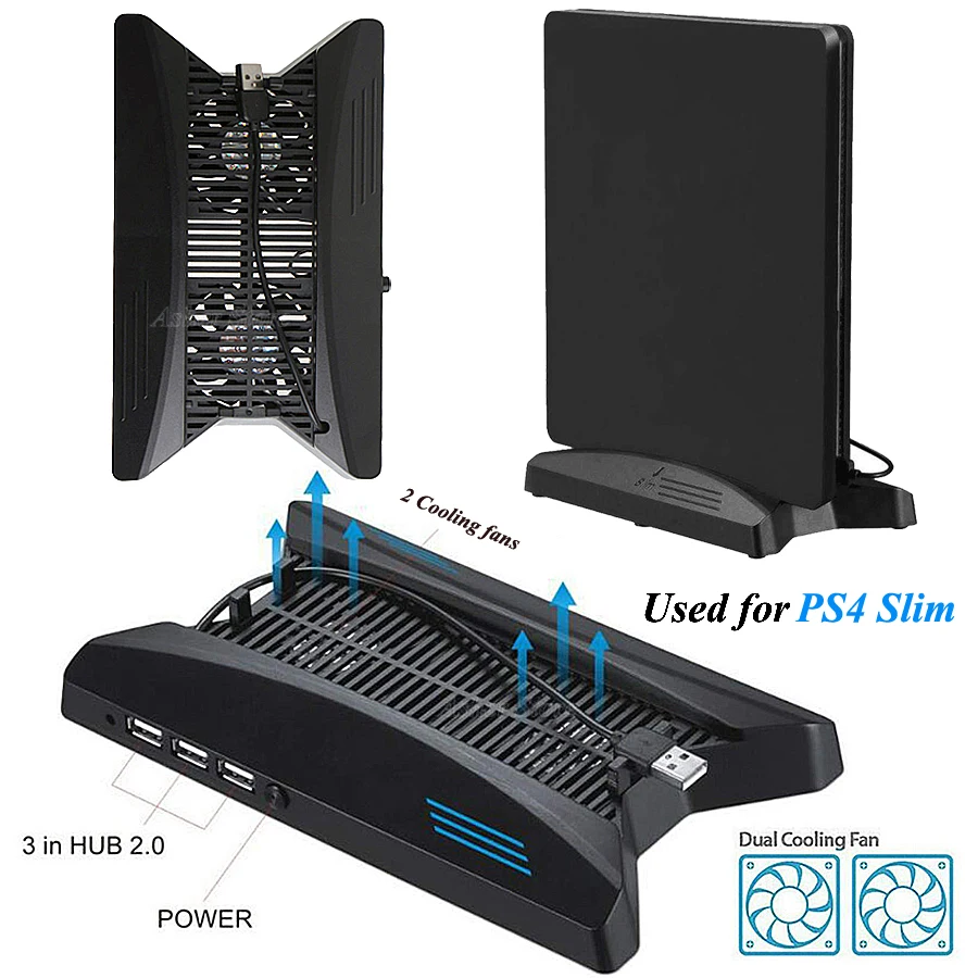 

PS4 Slim Cooling Vertical Stand 2 Temperature Cooler Fan 3 HUB for Sony Playstation 4 Play Station PS 4 Slim Console Accessories