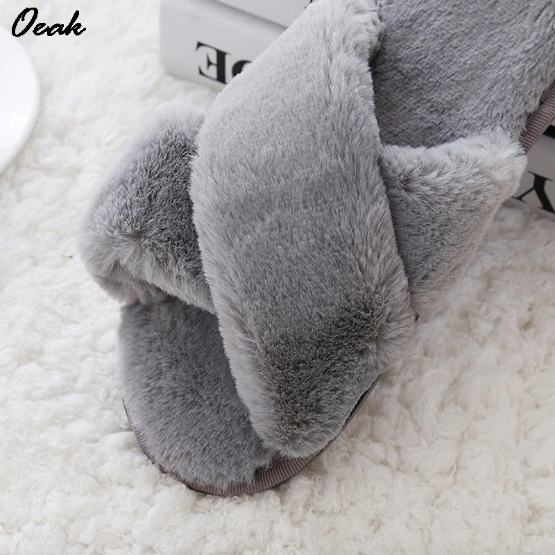 

Drop Shipping WENYUJH Winter Woman Shoes Slippers Female Cross Non-Slip Chaussures Femme Floor Soft Plush Indoor Furry Slipper
