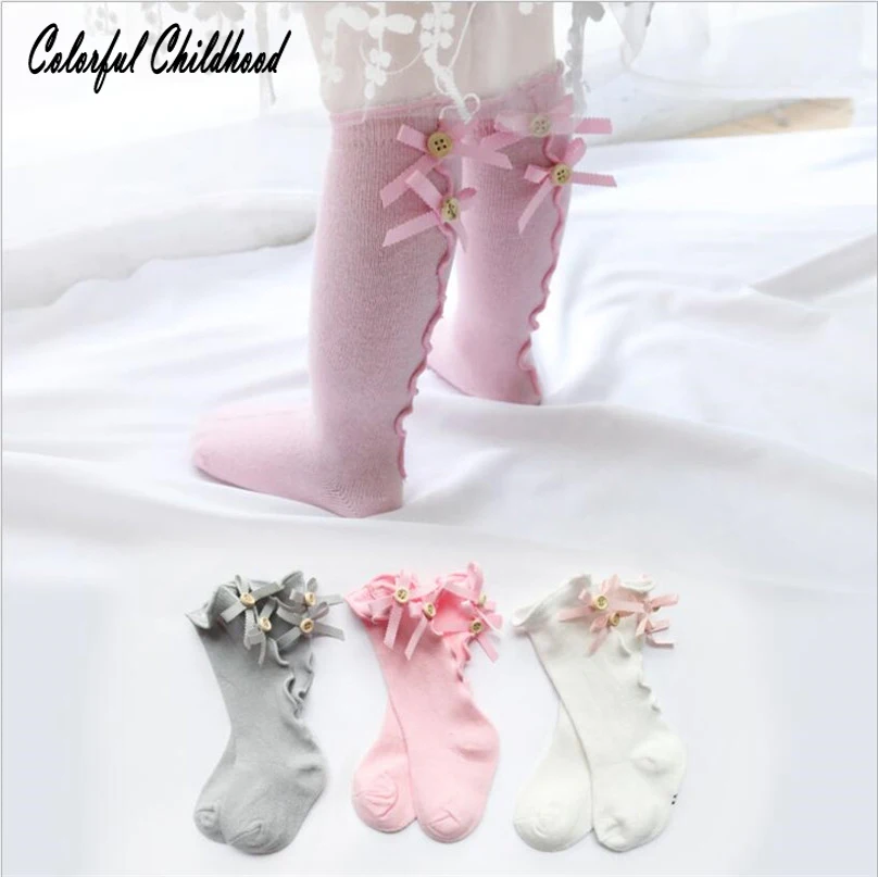 

Spring autumn Toddler Socks Baby Lace Bow design Knee High Socks Children ruffles Leg Warmers Kids Cotton Socks 0-8Yrs