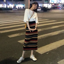 Летняя женская повседневная Корейская версия красивый свободные полосатые эластичная юбка Женский l29