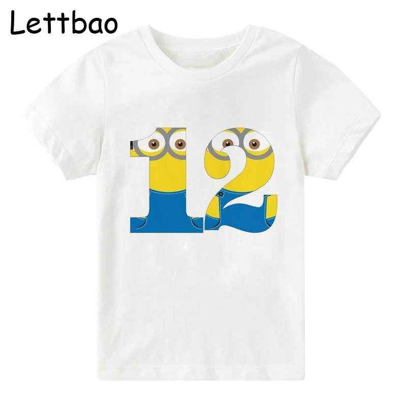 Милая футболка для мальчиков с героями мультфильмов детская одежда футболка для девочек от 2 до 12 лет с надписью «Happy Birthday» летняя футболка с короткими рукавами из хлопка - Цвет: 12