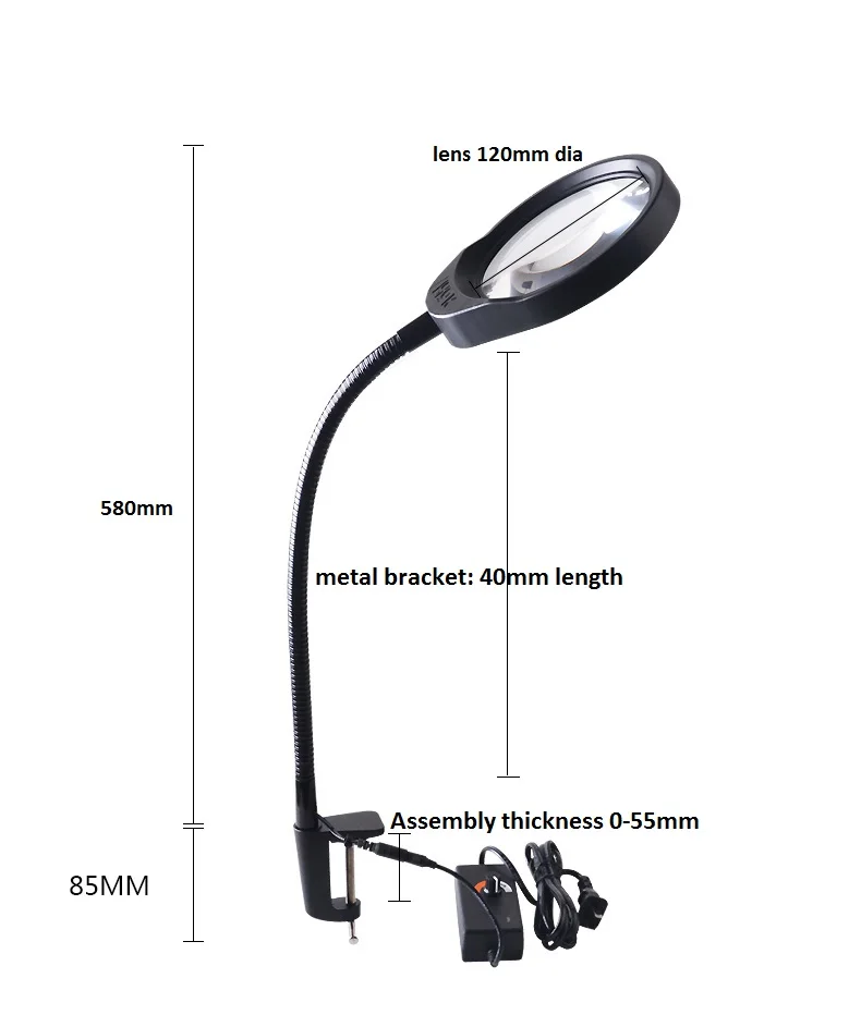  5X 8X 10X Optional Magnifying Glass Lamp 2 in 1 Lighted Magnifier Lamp Adjustable LED Light Hands-f - 4000094791308