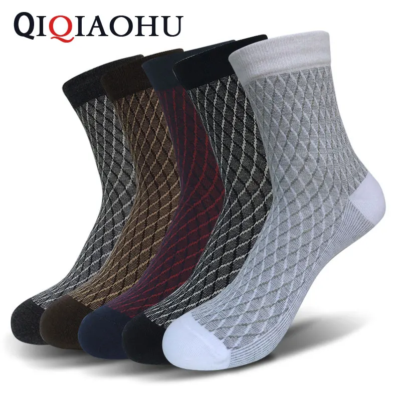 

QIQIAOHU 5 Pairs/Set Brand Men Cotton Dress Socks Casual Breathable Sokken Male Quality Classic White Business Sock Low-key Sox