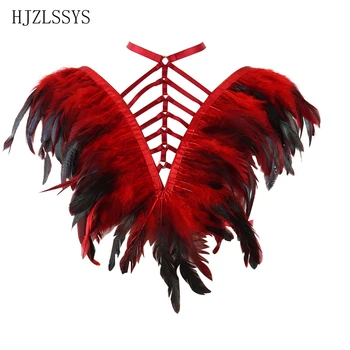 

Goth Feather Body Harness Bra Women 90's Gothic Cage Strappy Bra Gothic Harajuku Sexy Lingerie Rave Bondage Belt Harness
