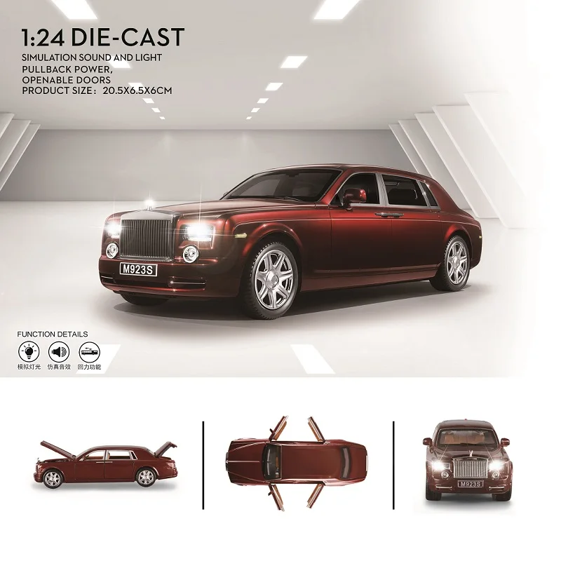 

1:24 Alloy Rolls-Royce Phantom Luxury Car Model include battery 6 Open Die Cast Vehicles pull-back vehicle with light and sound