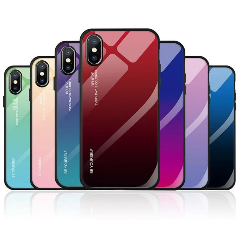 

Gradient Color Phone case for iPhone XS case tempered glass Anti-fall for iPhone 7 8 6 6SPLus XR XSMax Cover Capa Shell Funda