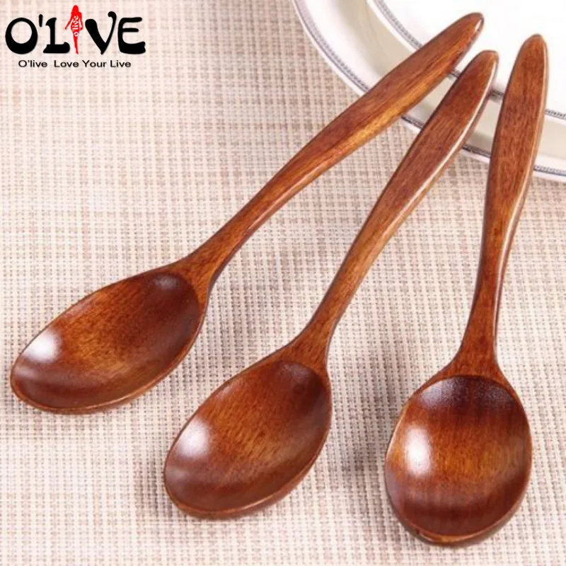 18 CM Wooden Spoons Long Handled Coffee Honey Tea Soup Spoon Ice Cream