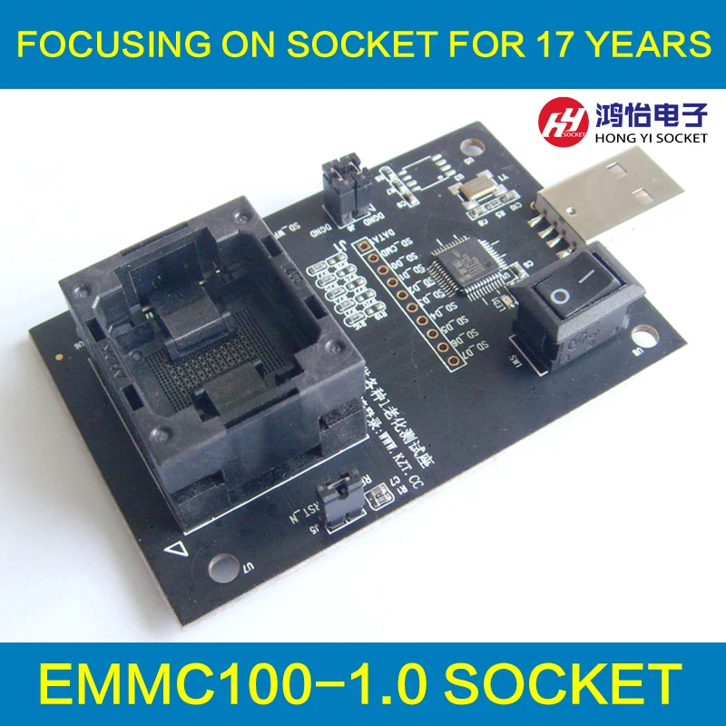 EMMC100 разъем USB интерфейс, для тестирования BGA100, размер вспышки Nand 12x18 мм Шаг 1,0 мм eMMC считыватель программист ДАННЫЕ гнездо для восстановления