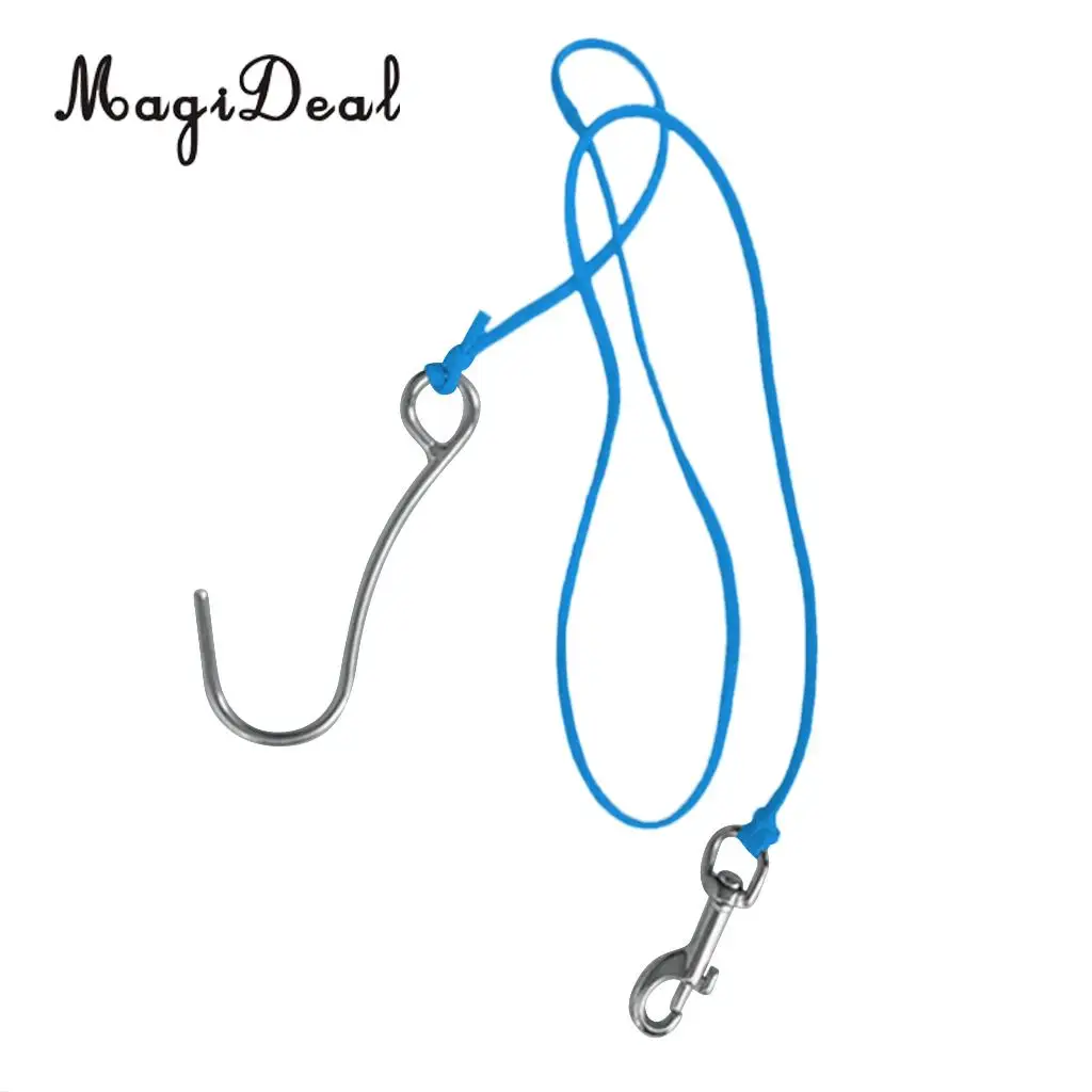 MagiDeal Scuba Diving Reef Drift Hook with 47' Line & Stainless Steel Clip for Snorkeling Freediving Swimming Caving Accessory
