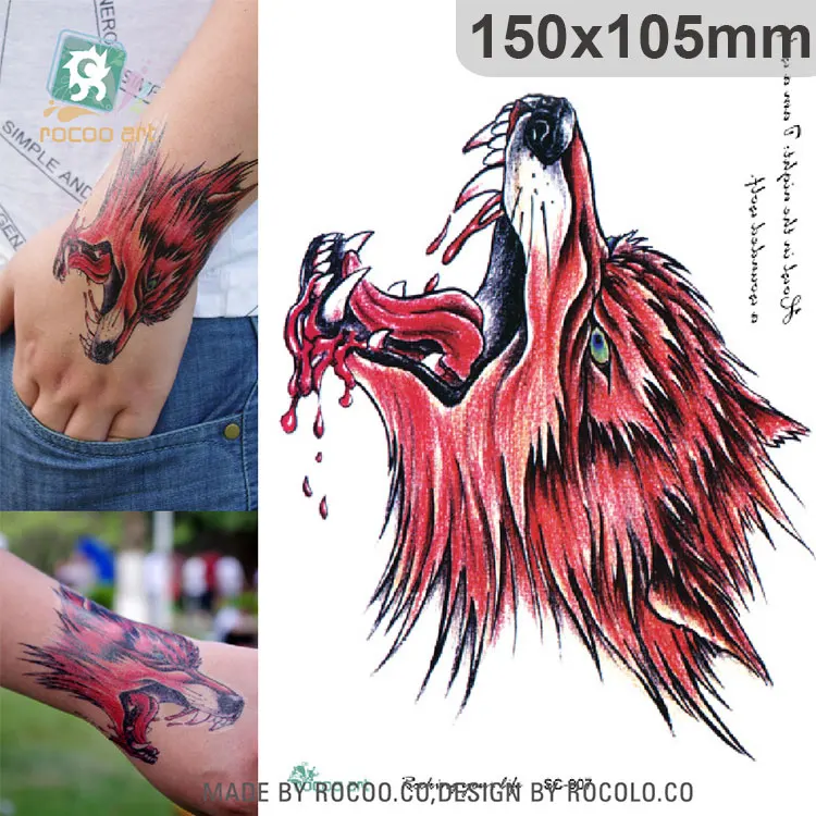 

SC-907/Large 3D Sketch Horrible Red Blood Wolf Head Designs Cool Chest Body Art Temporary Tattoo Stickers Fake Big Tatoos