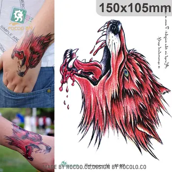 SC-907/Large 3D Sketch Horrible Red Blood Wolf Head Designs Cool Chest Body Art Temporary Tattoo Stickers Fake Big Tatoos wolf by wolf blood for blood