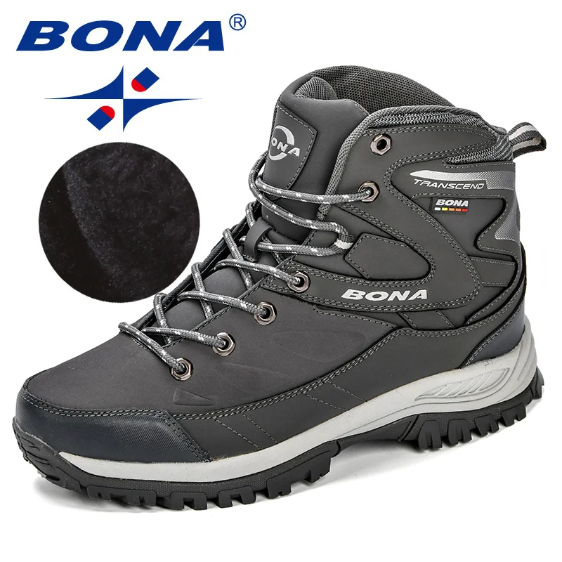 BONA Men Boots Winter Man Shoes Ankle Boots Men Snow Round Toe Plush Keep Warm Footwear Lace-Up Casual Trendy Shoes men leather boots