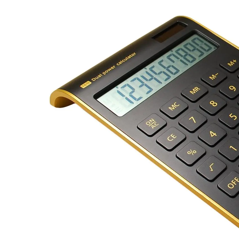 انخفاض الشحن أنيقة الأسود 10 أرقام ثنائية بالطاقة سطح المكتب حاسبة يميل LCD عرض يميل تصميم ضئيلة مكتب حاسبة