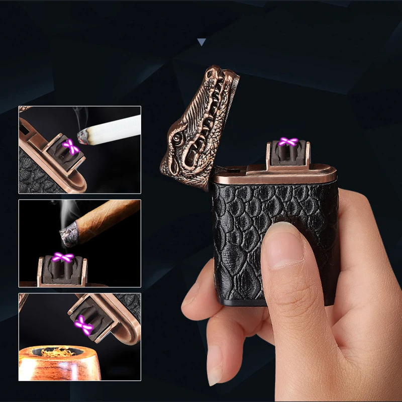 Новинка 2018 кожаная зажигалка с двойным зажиганием ветрозащитная Электронная для