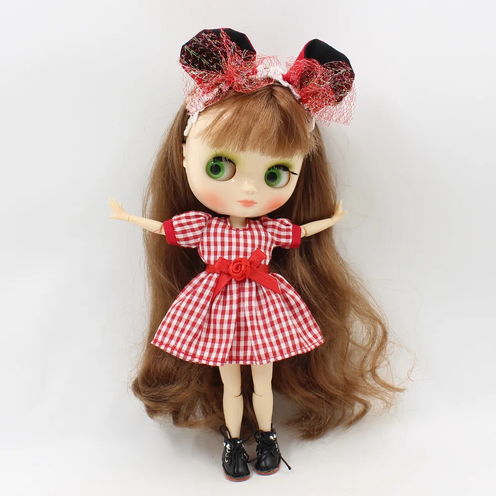 Кукла Middle blyth 20 см красная клетчатая юбка милый стиль