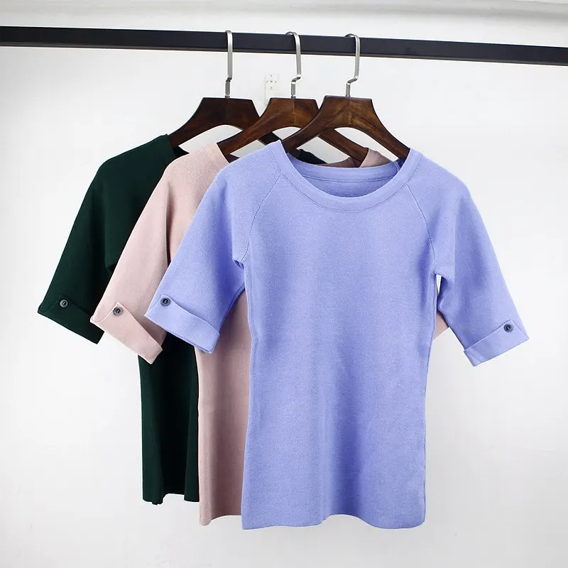 

ONLYSVTER Spring Autumn Pullovers Women Sweater Slash neck Half Sleeves Female Top Knitted Elasticity Femme Sweater