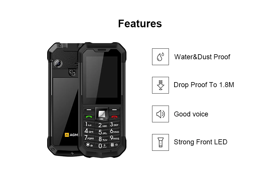 Официальный AGM M3 русский прочный двойной SIM открытый 2,4 ''Телефон IP68 водонепроницаемый ударопрочный пылезащитный фонарь 1970 мАч фонарик