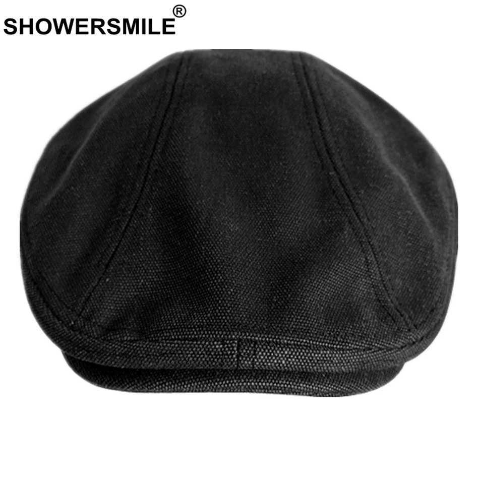 SHOWERSMILE мужские береты, хлопок, серые плоские кепки, мужские летние однотонные винтажные шапки для вождения, британский стиль Гэтсби