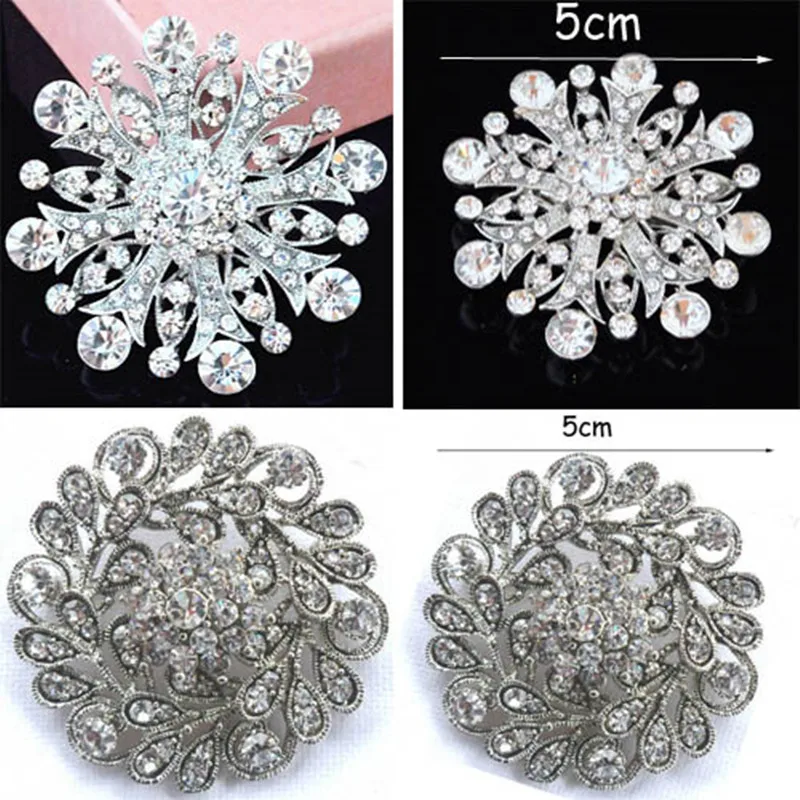 Vintage Style Sparkle Crystal Diamante Floral Brooch Pins/Mixed Design